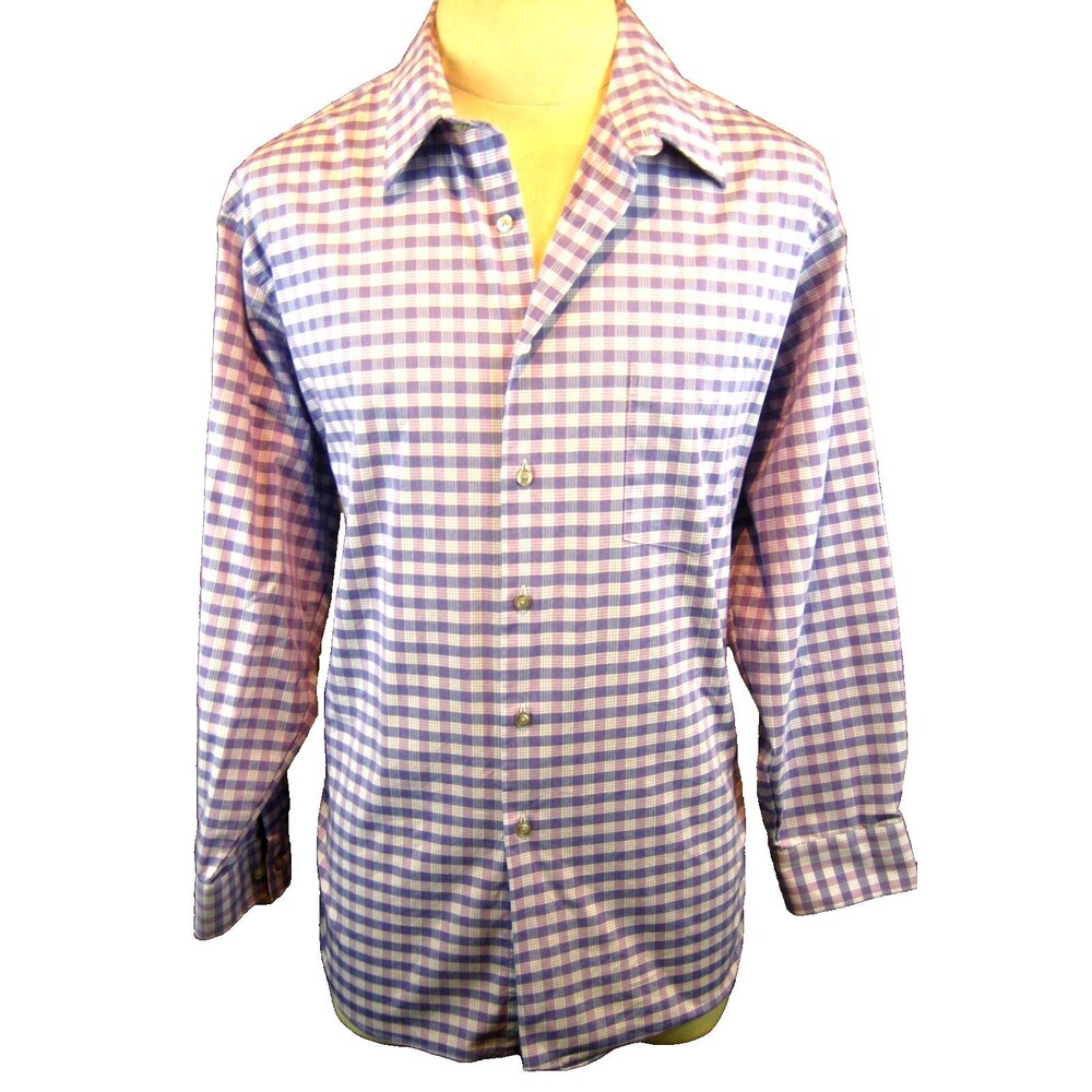 Mens Van Heusen Purple/Blue Dress Cotton Blend Shirt sz 17.5x32/33